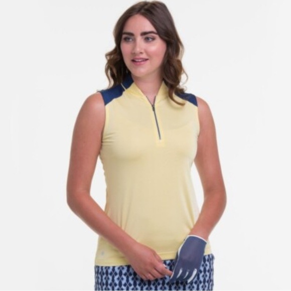 EP PRO NY Sleeveless Zip Mandarin Collar Women's Golf Polo - Cornsilk Yellow XXL - Picture 1 of 14